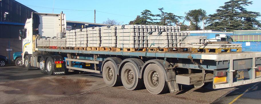 Concrete on flatbed trailer