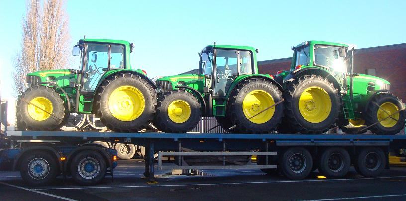 Tractors on flat trailer